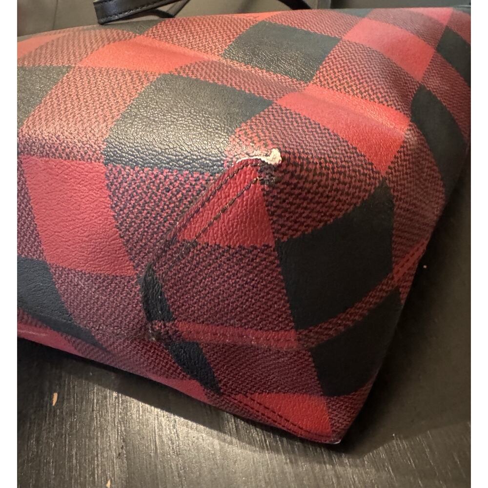 Coach City Tote Red Black Buffalo Plaid Holiday Tote Bag - Picture 9 of 13